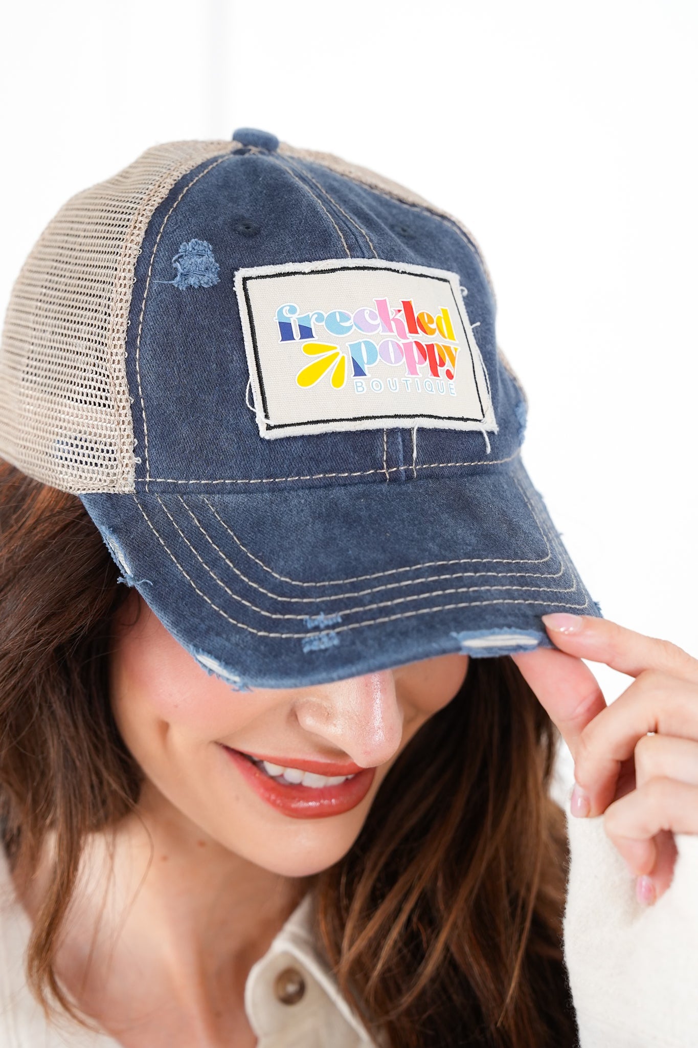 Freckled Poppy Distressed Trucker Caps