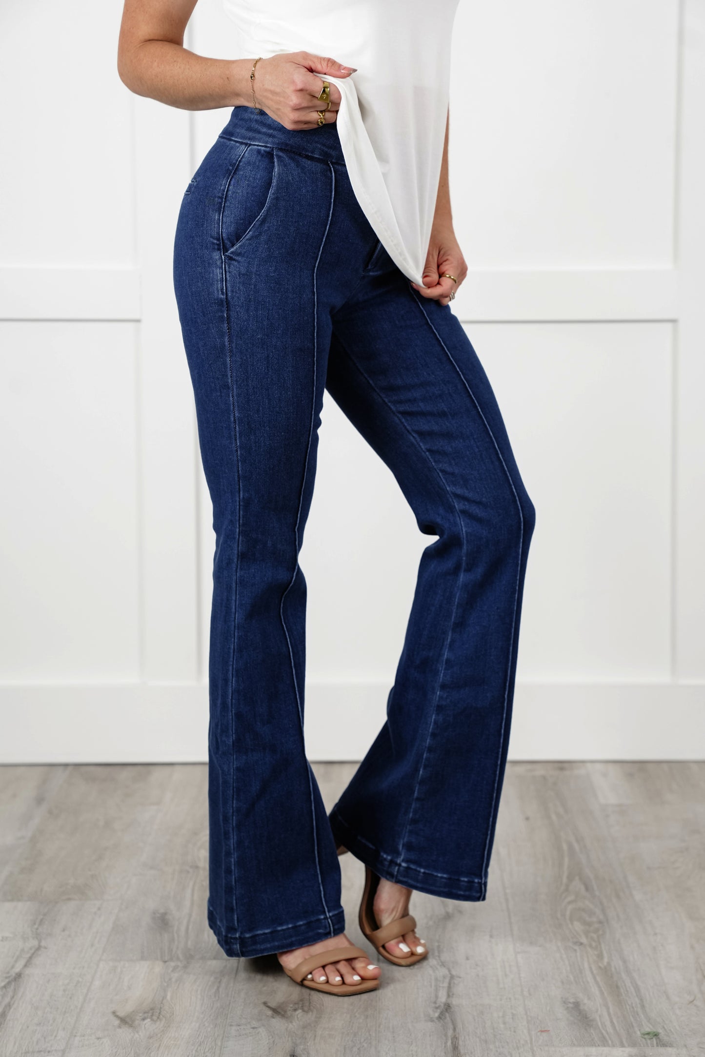 Special A High Rise Dark Wash Tummy Control Flare Jeans with Front Seam Detail