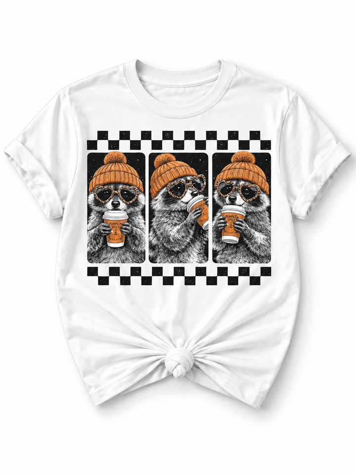 Plus/Reg Short Sleeve Pumpkin Spice Racoon Graphic Tee