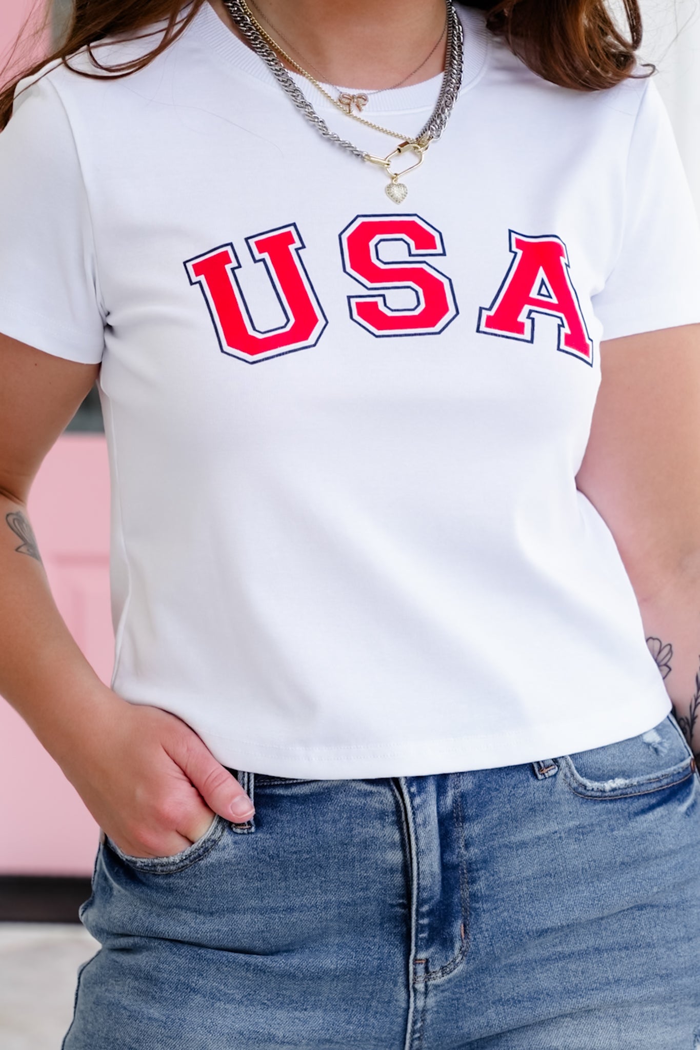 Short Sleeve "USA" Graphic Crop Top