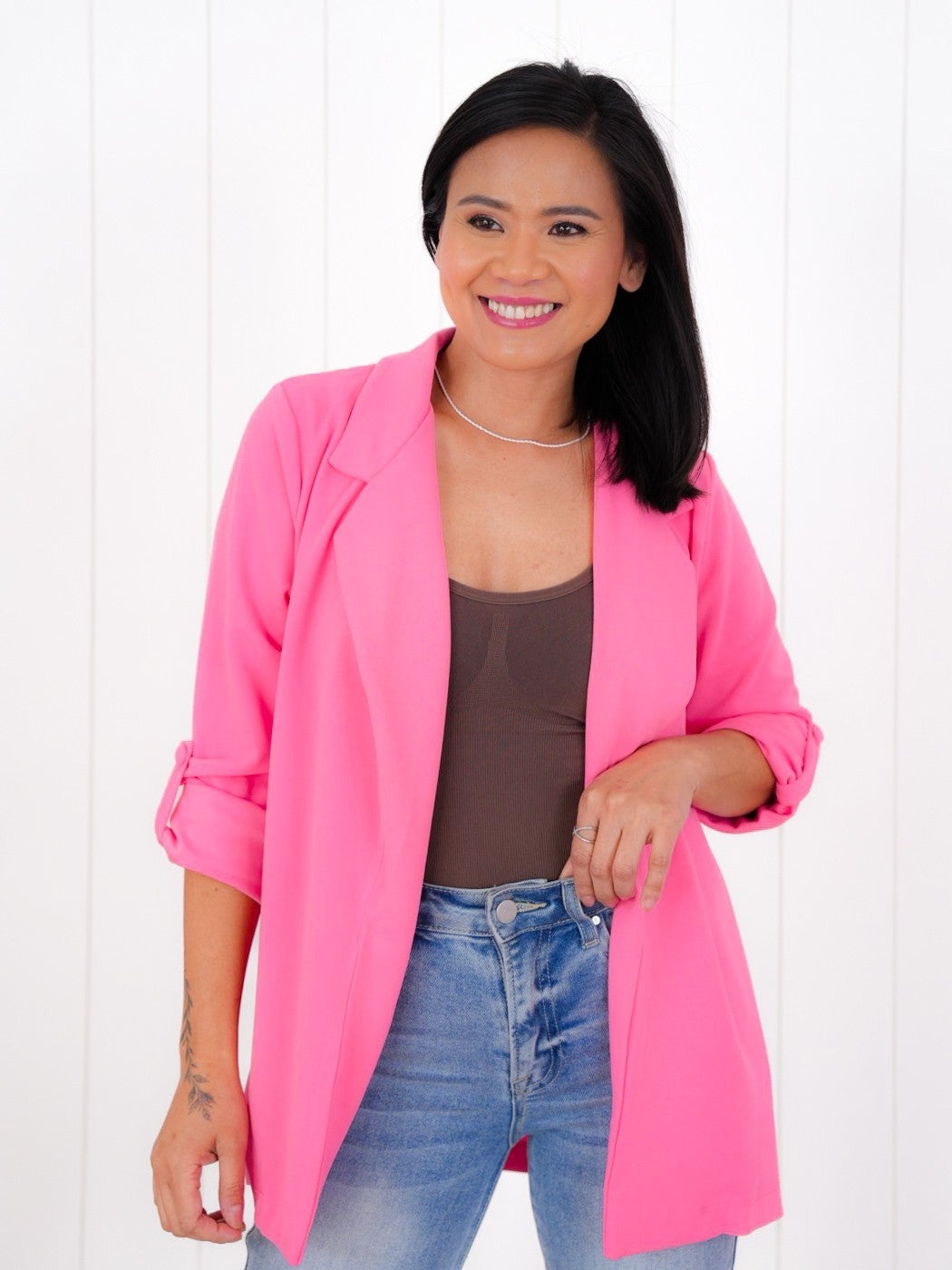DOOR BUSTER! Plus/Reg Solid Long Sleeve Open Blazer With Side Pockets (Multiple Colors)