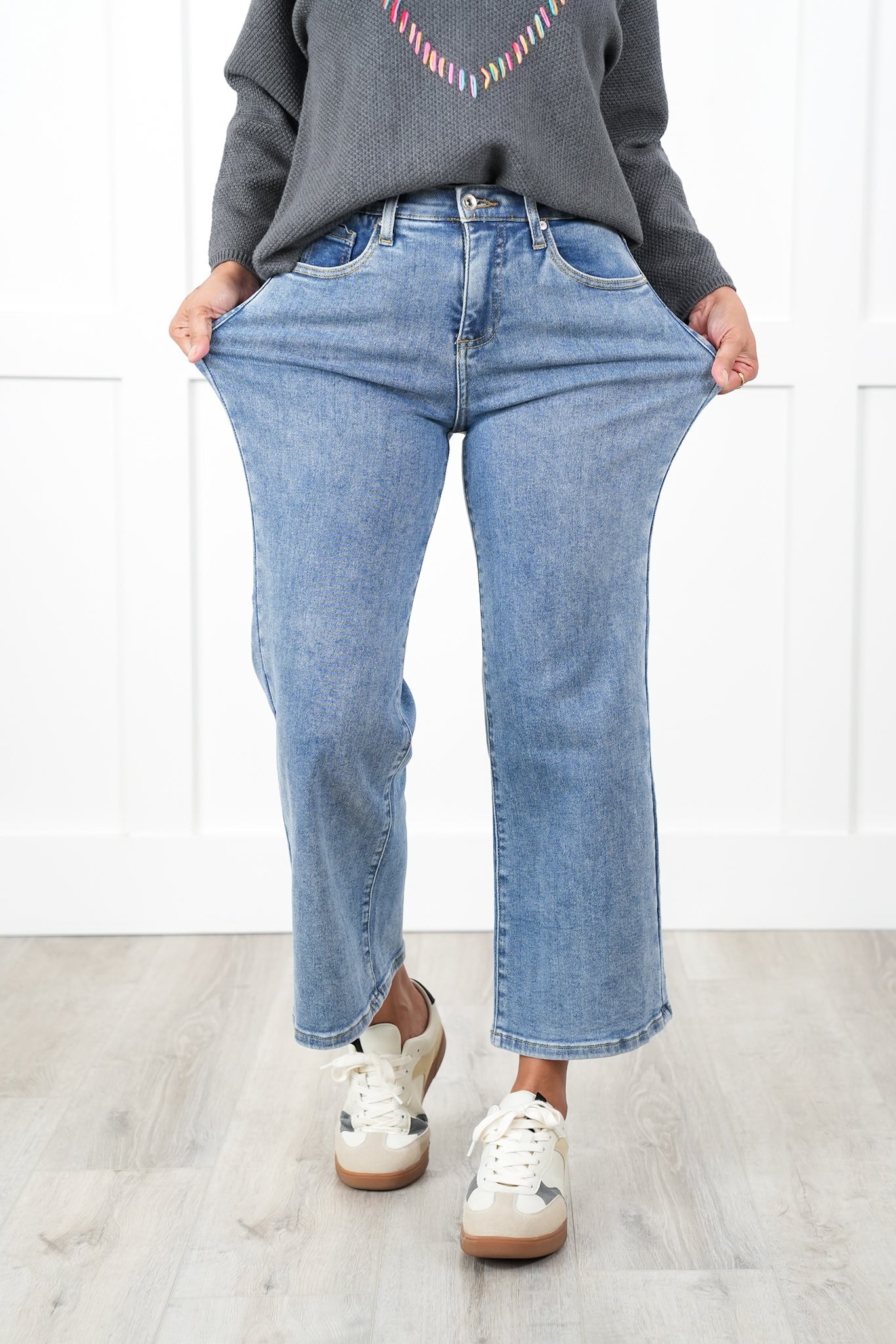 Special A High Rise Light Wash Cropped Wide Leg Jeans
