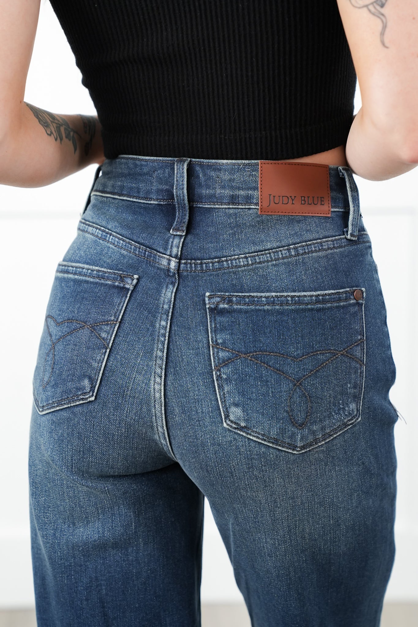 Judy Blue High Rise Dark Wash Ripped Knee Dad Jeans