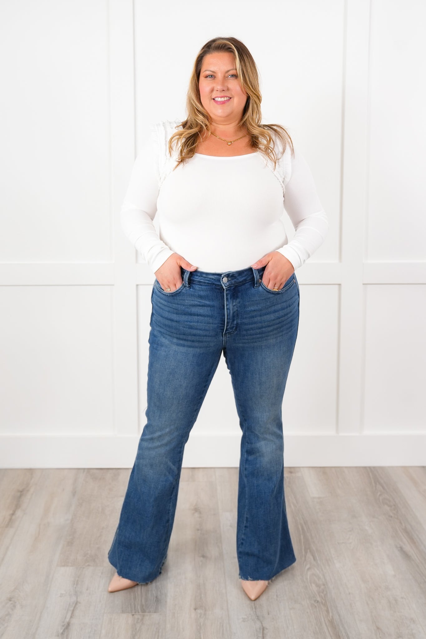 Long Sleeve Square Neck Top with Ruffle Detail