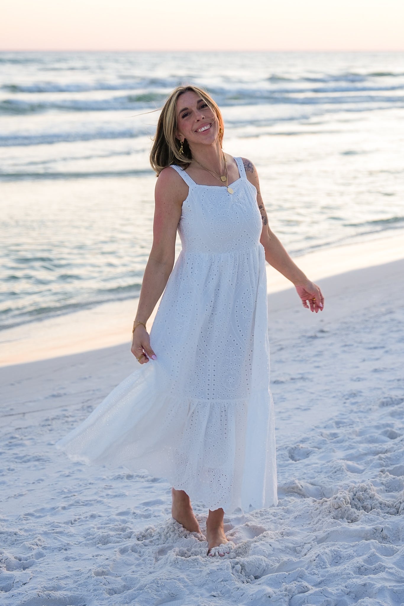 Plus/Reg White Eyelet Sleeveless Maxi Dress