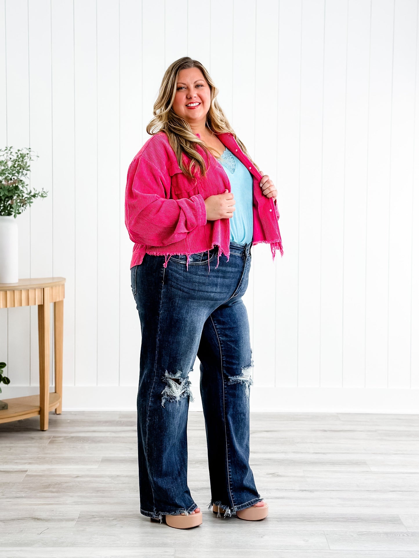 Judy Blue Jagged Little Pill High Rise Dark Wash 90's Destroyed Knee Straight Leg Jeans
