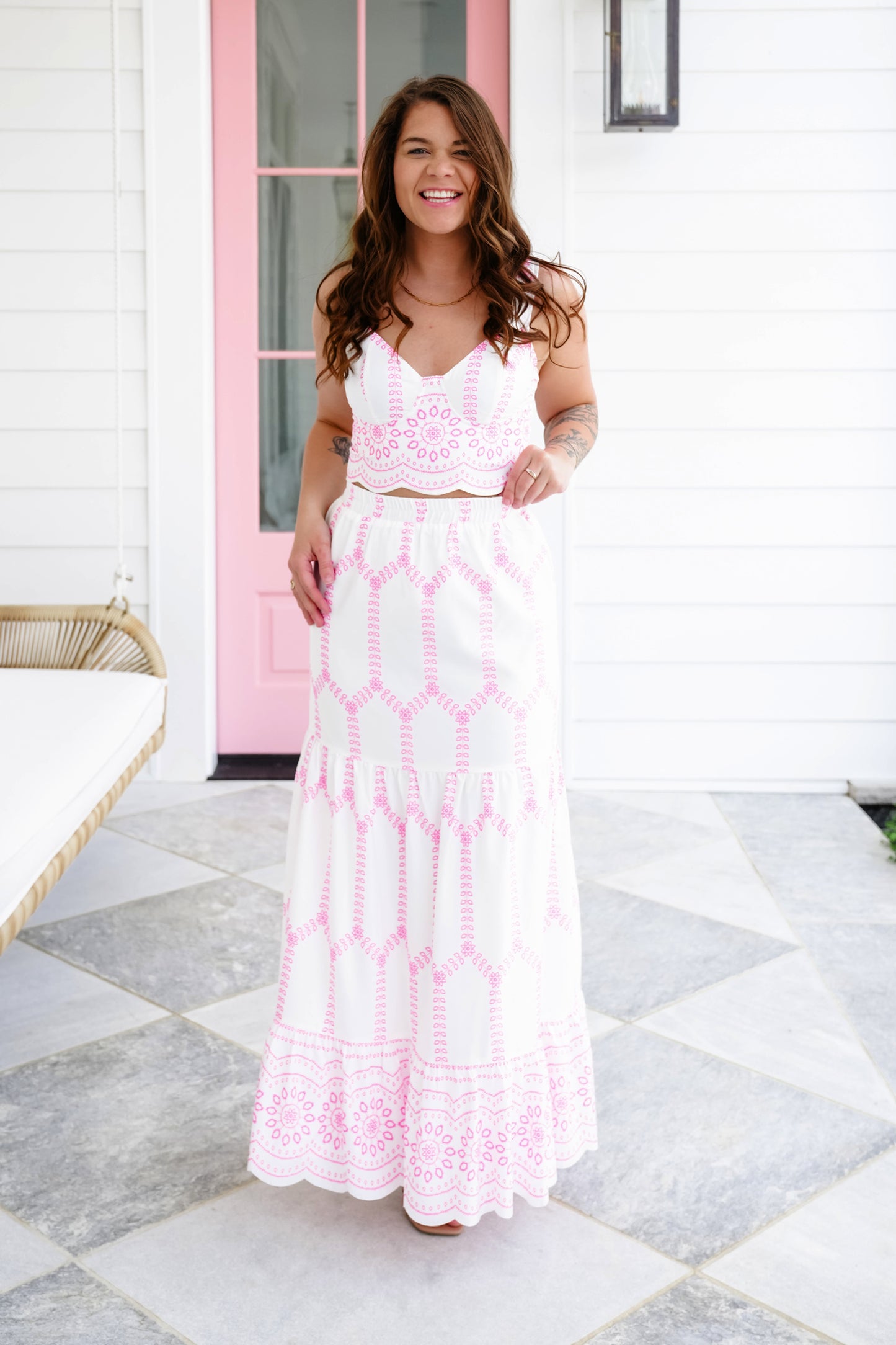 Restock! Clase Azul Embroidery Print Sleeveless Bustier Top and Maxi Skirt Set