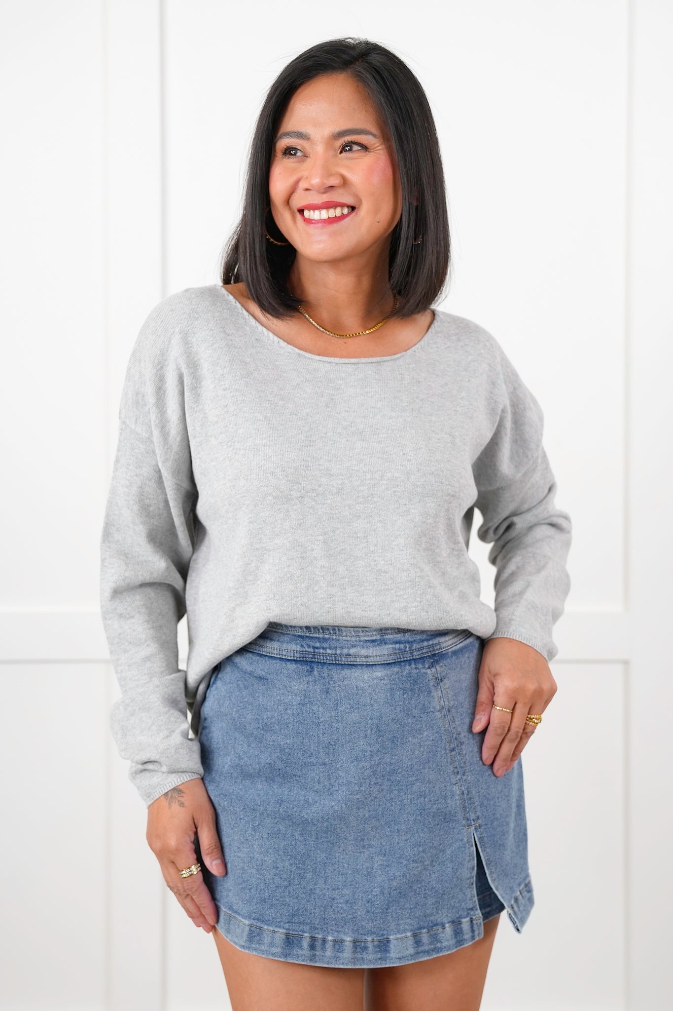 Knit Long Sleeve Boat Neck Pullover Top