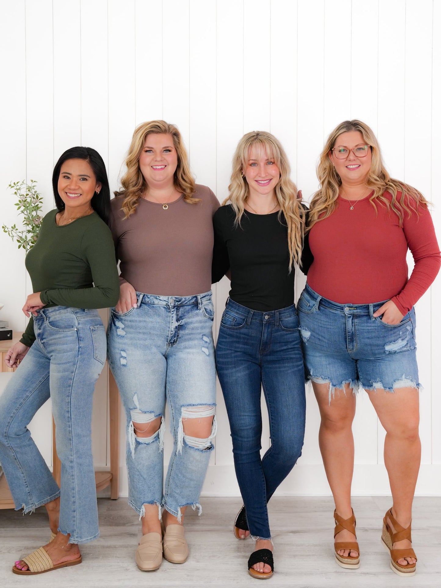 Plus/Reg Ribbed Knit Long Sleeve Bodysuit (Multiple Colors)