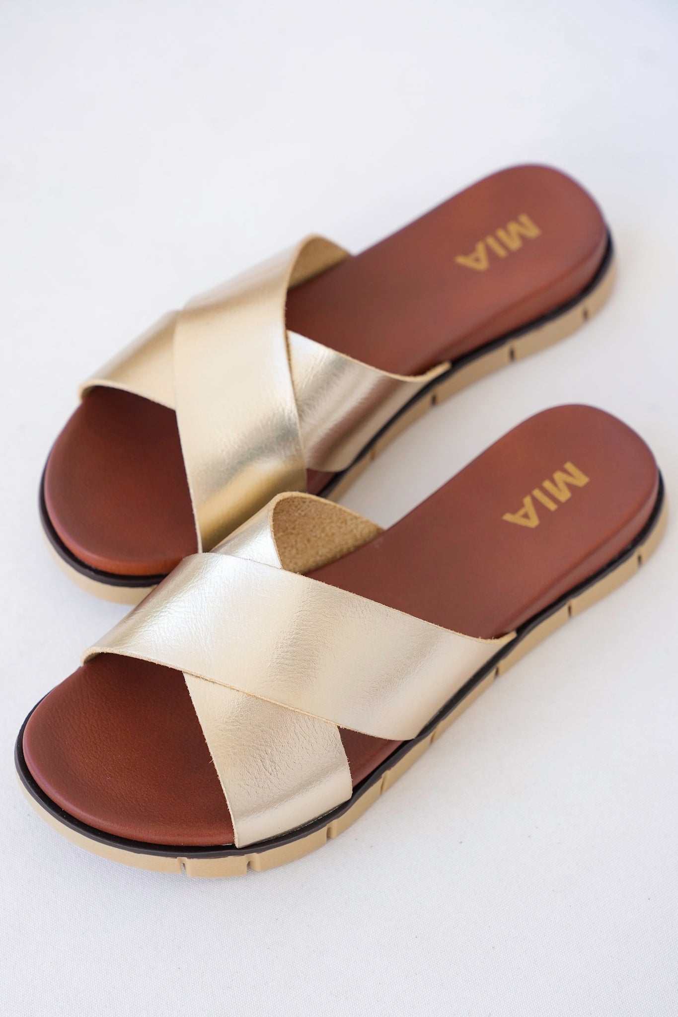 MIA Gold Cross Strap Platform Sandal