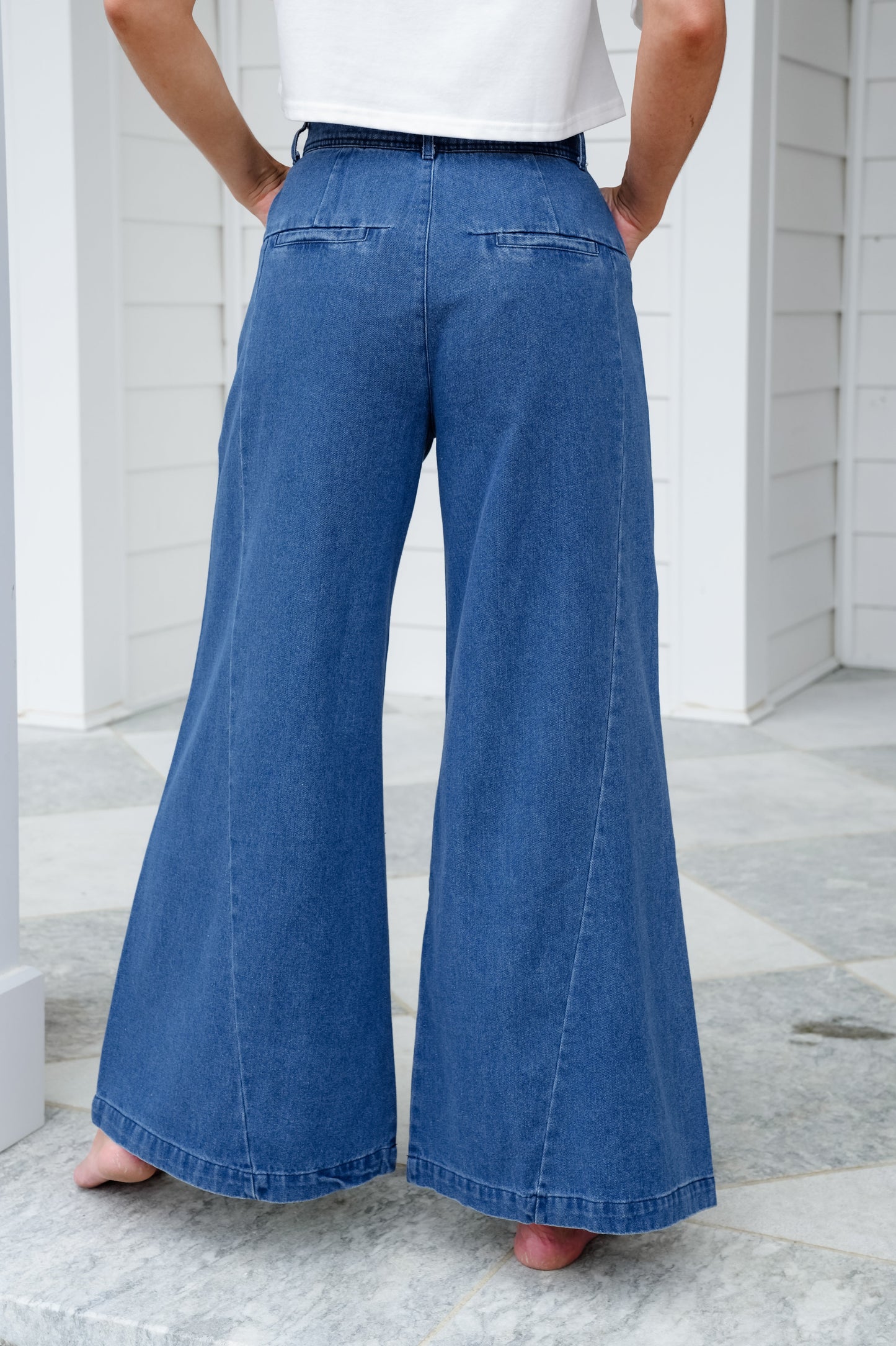 Vintage Wash Denim American Flag Patch Pants