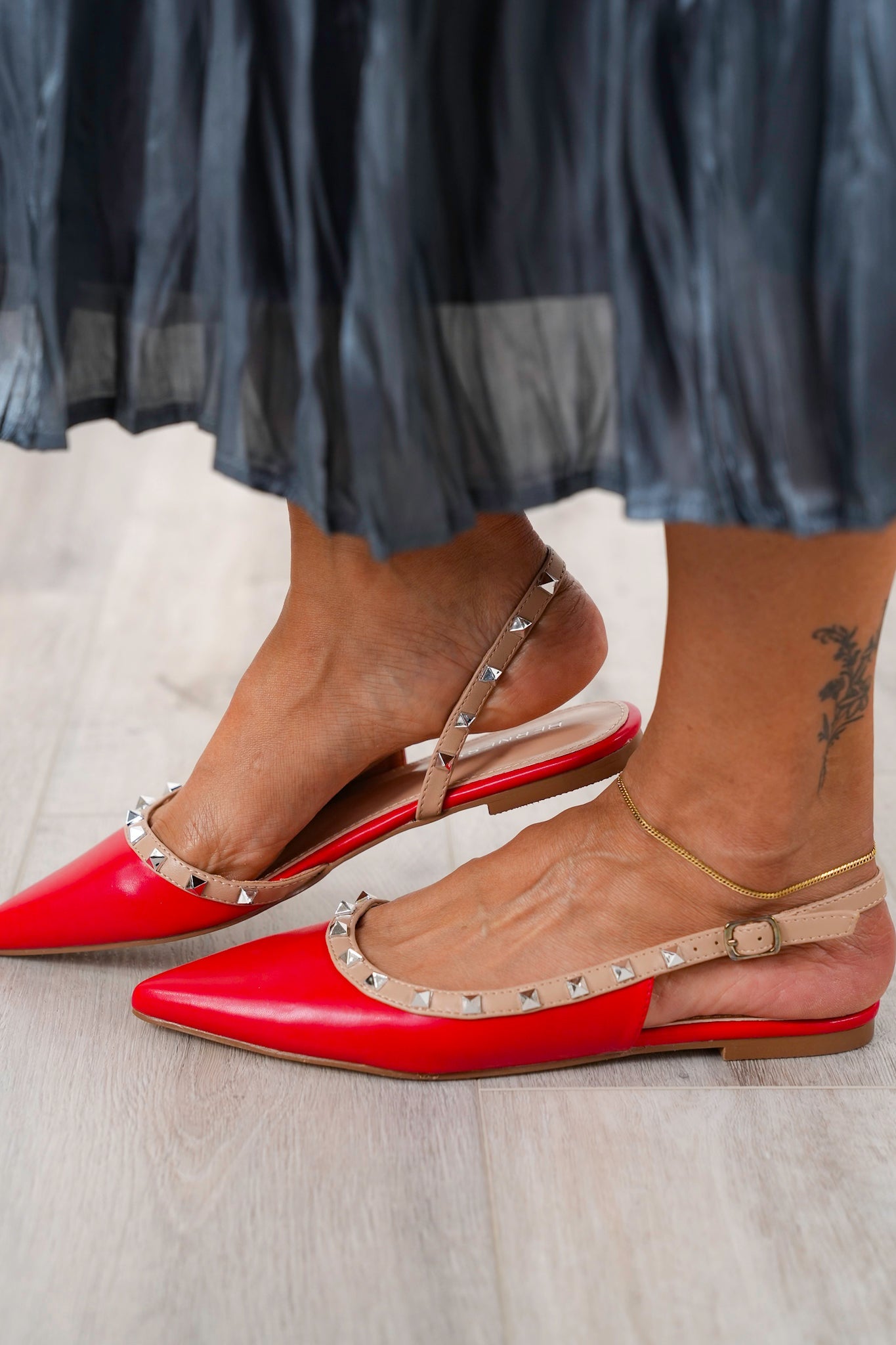 Restock! Studded Slingback Flat with Adjustable Ankle Strap