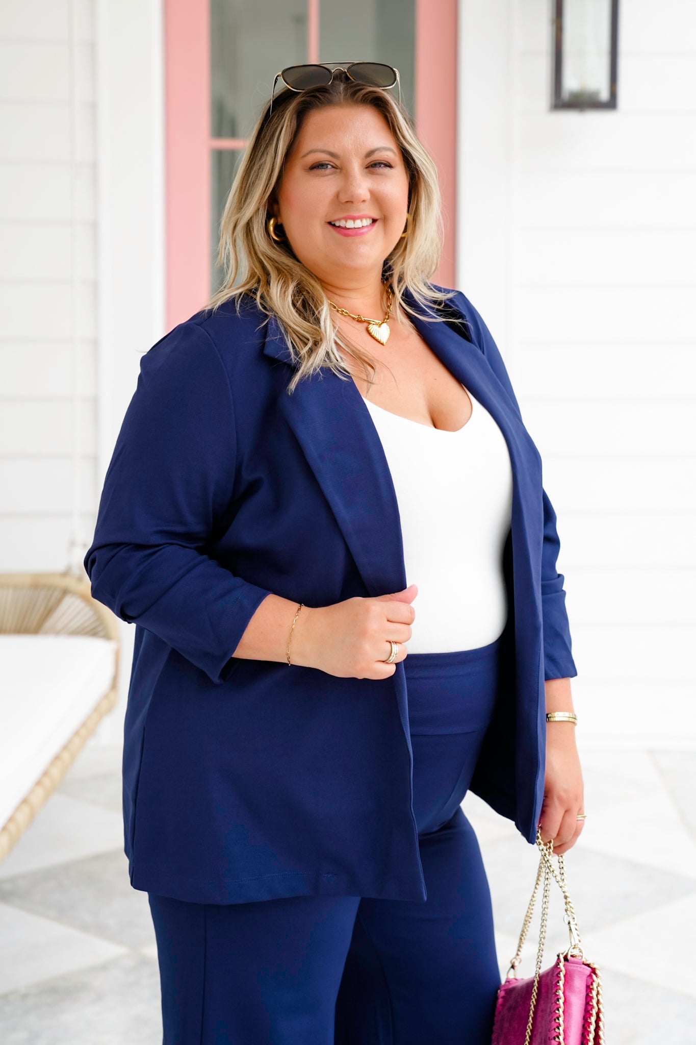 Door Buster! Plus/Reg Solid 3/4 Sleeve Open Blazer with Pockets