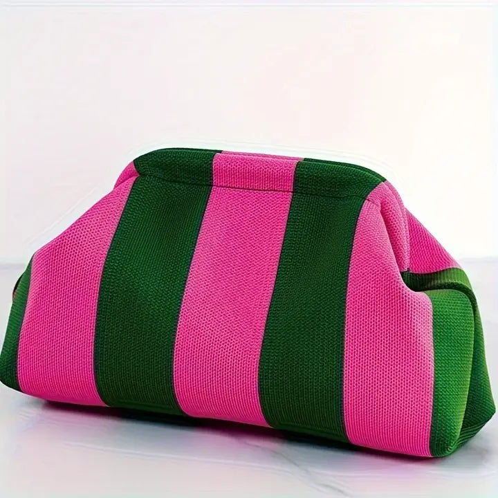 Compact Stripe Design Clutch Bag Makeup Pouch