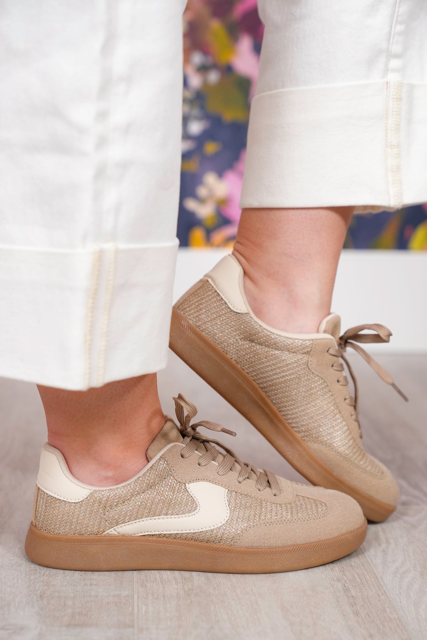 Raffia Lace Up Sneakers