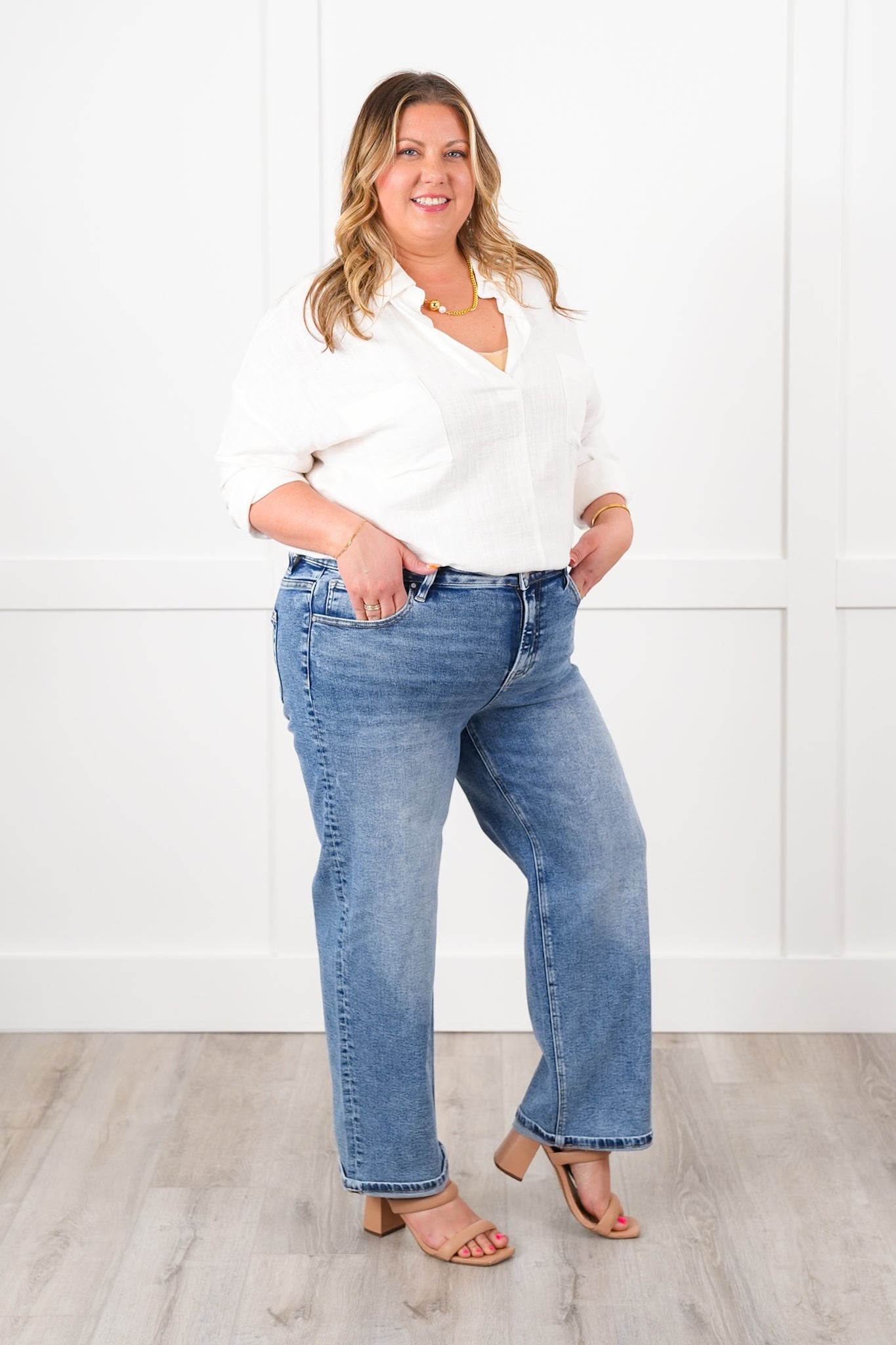Risen High Rise Medium Wash Boyfriend Jeans