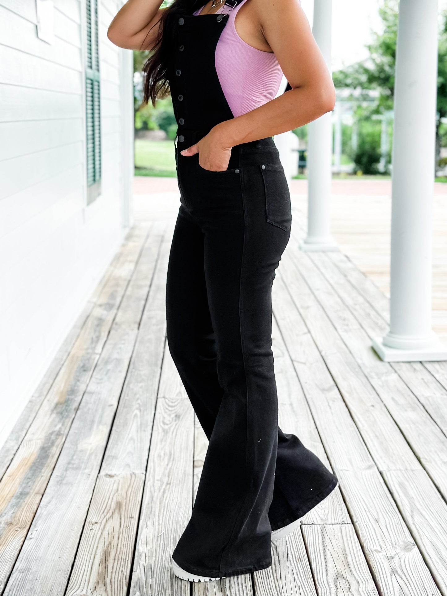 Judy Blue Black High Rise Tummy Control Top Flare Overalls