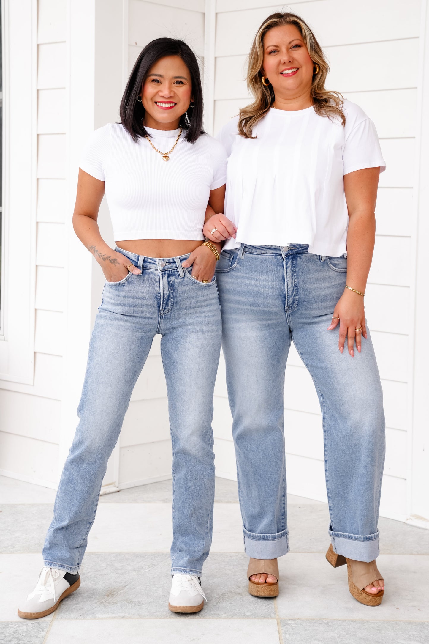 Risen High Rise Light Wash Tummy Control Straight Leg Cuffed Jeans