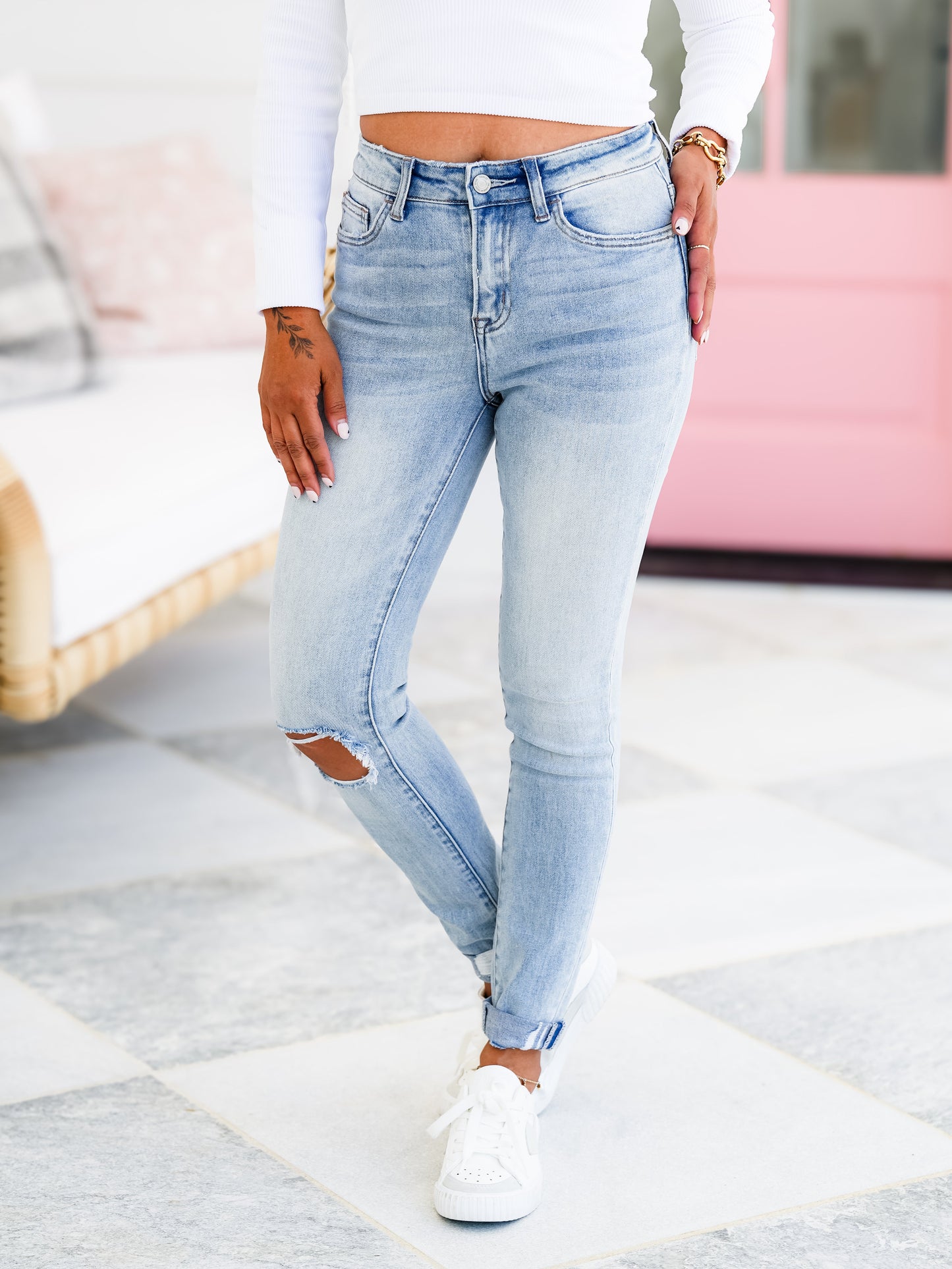 Vervet "Radmore" Mid Rise Slim Crop with Double Cuff