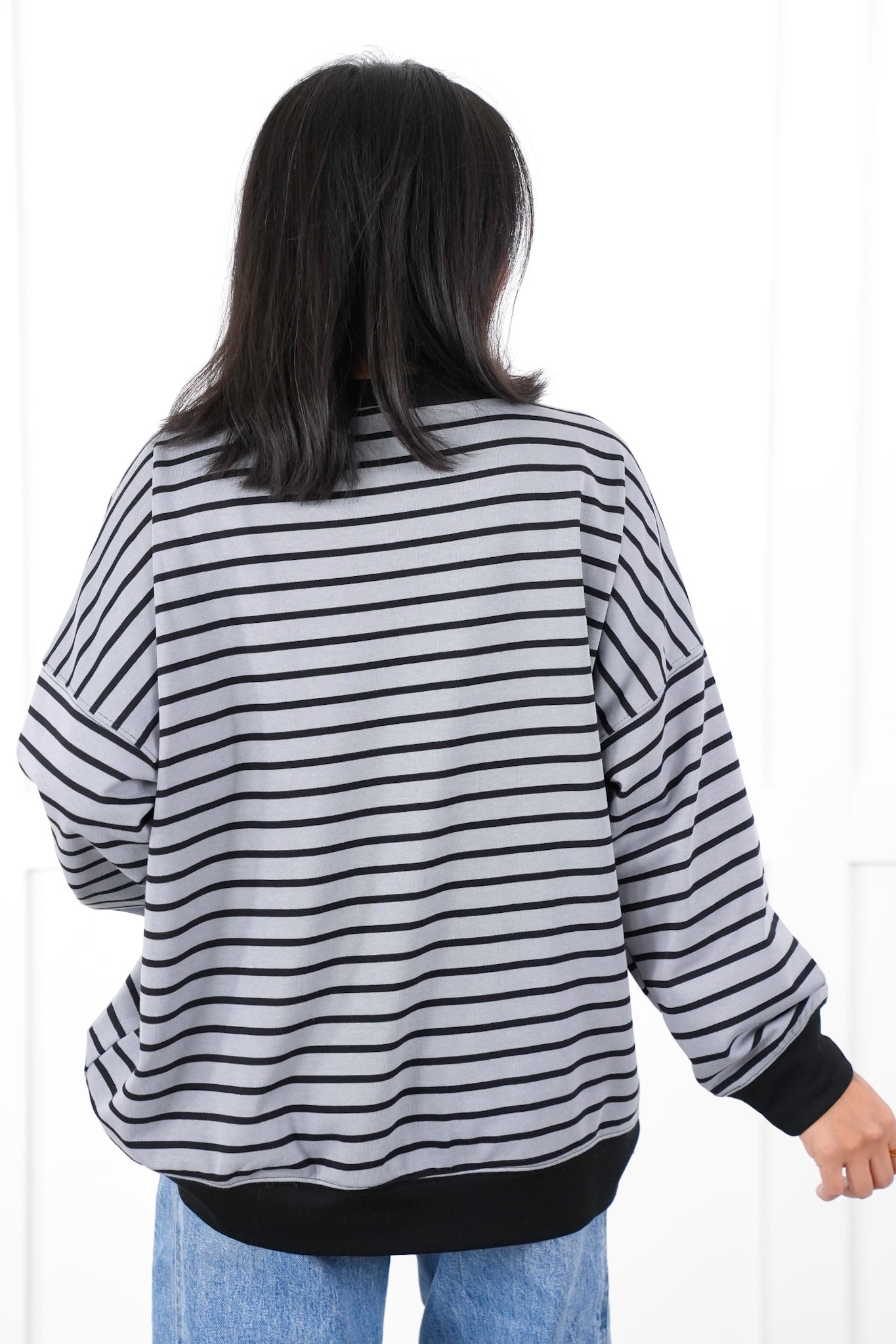 Striped French Terry Long Sleeve Pullover Sweatshirt
