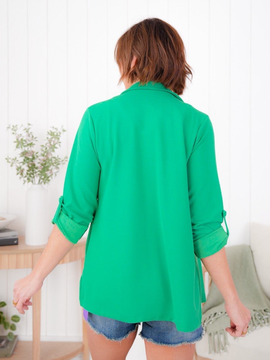 DOOR BUSTER! Plus/Reg Solid Long Sleeve Open Blazer With Side Pockets (Multiple Colors)