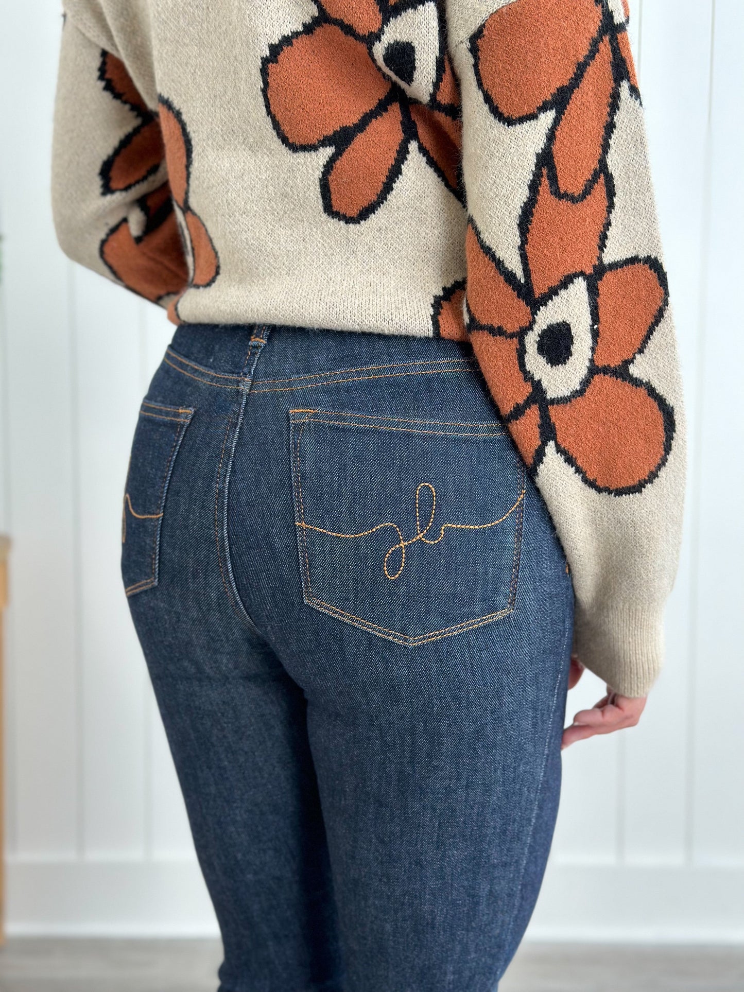 Judy Blue Dark and Twisted High Rise Dark Wash Classic Back Pocket Embroidery Skinny Jeans