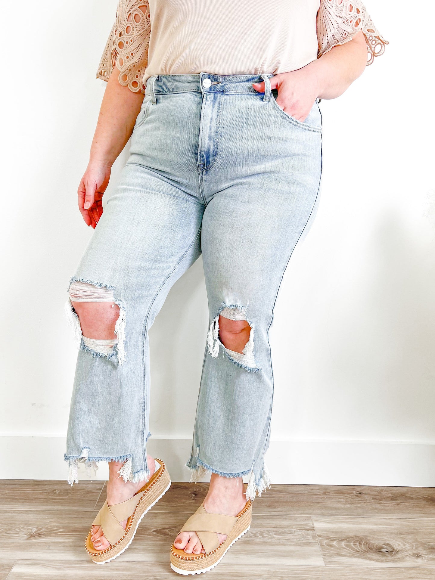 Risen The Alexandra (my fave!!) Light Wash High Rise Straight Leg Cropped Jeans