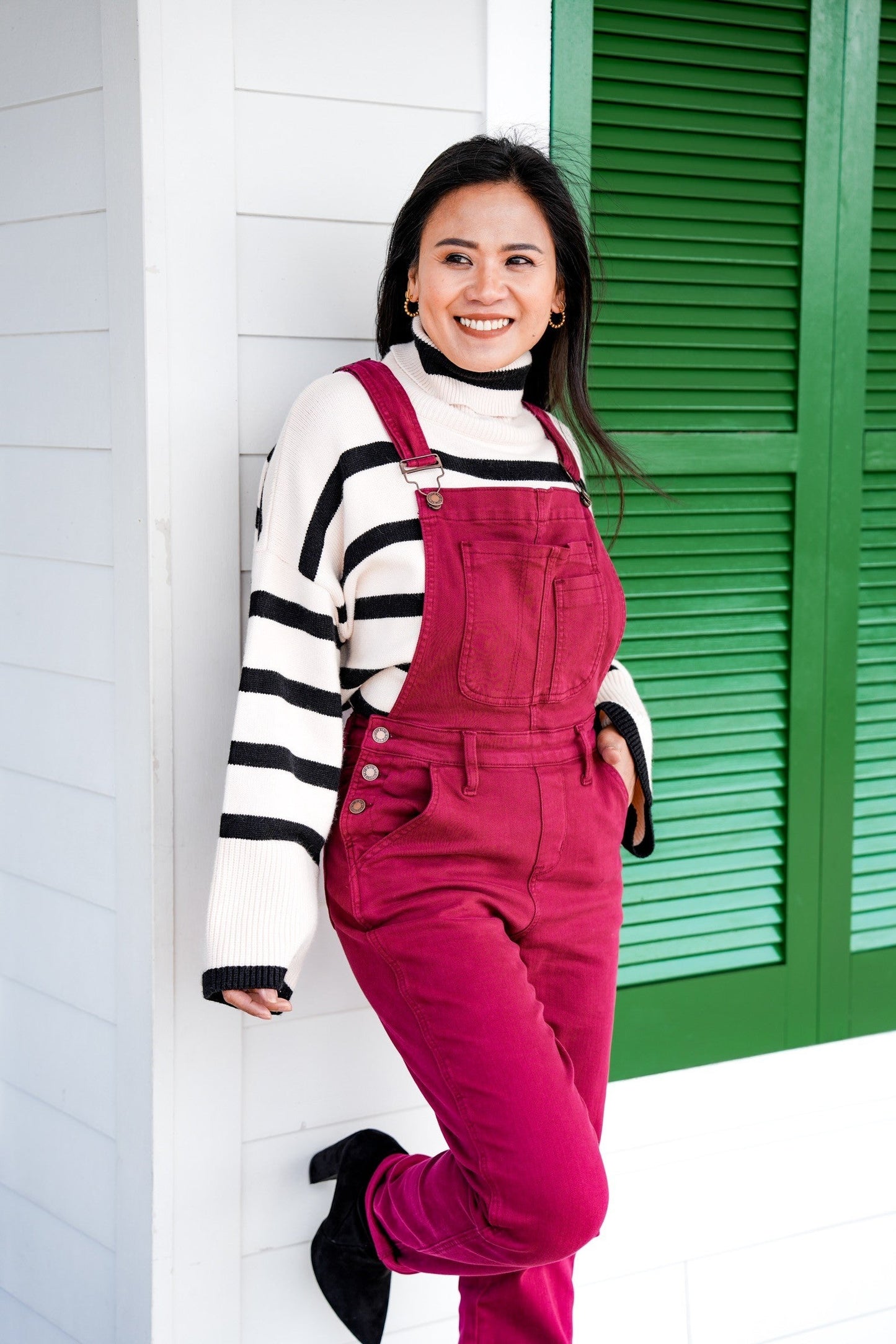 Judy Blue High Rise Maroon Garment Dyed Double Cuffed Boyfriend Overalls
