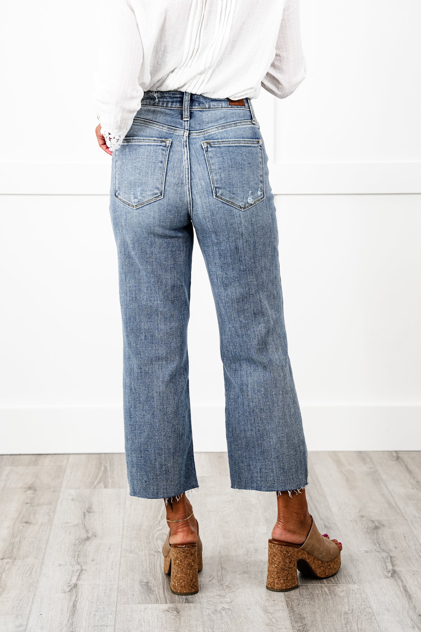 Judy Blue About Last Night Light Wash Destroyed Wide Leg Cropped Jeans