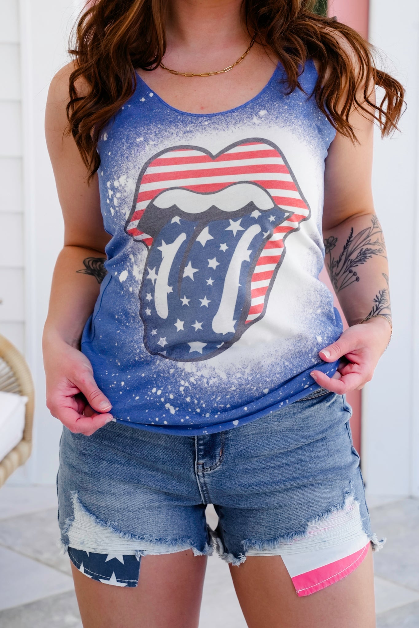 Plus/Reg Sleeveless 4th Of July Tongue Graphic Tank Top