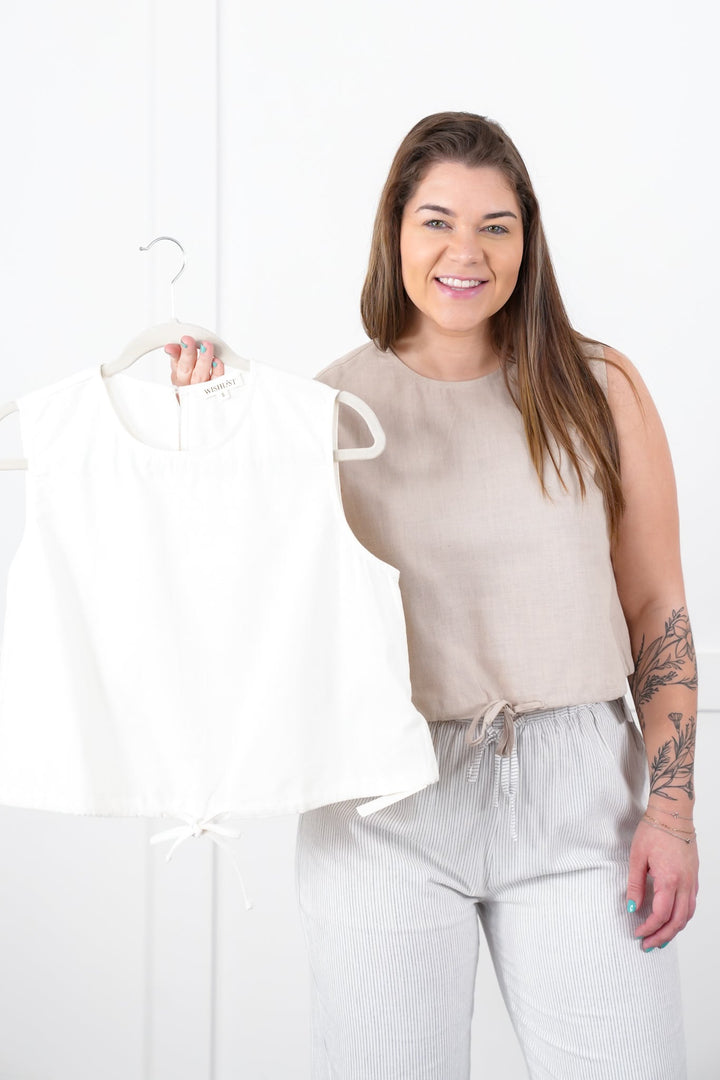 Linen Tank Top With Bubble Hem Detail