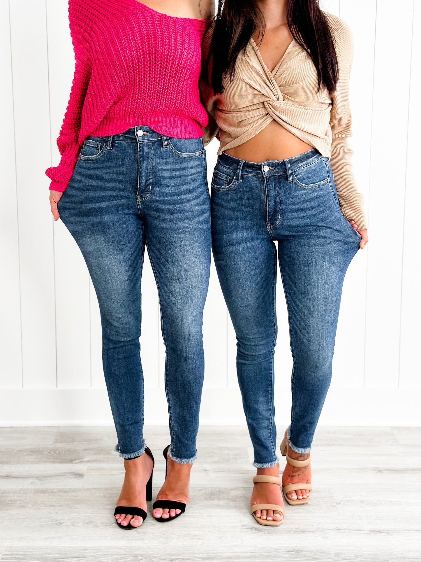 Judy Blue What Dreams are Made Of High Rise Medium Wash Tummy Control Side Slit With Frayed Hem Skinny Jeans