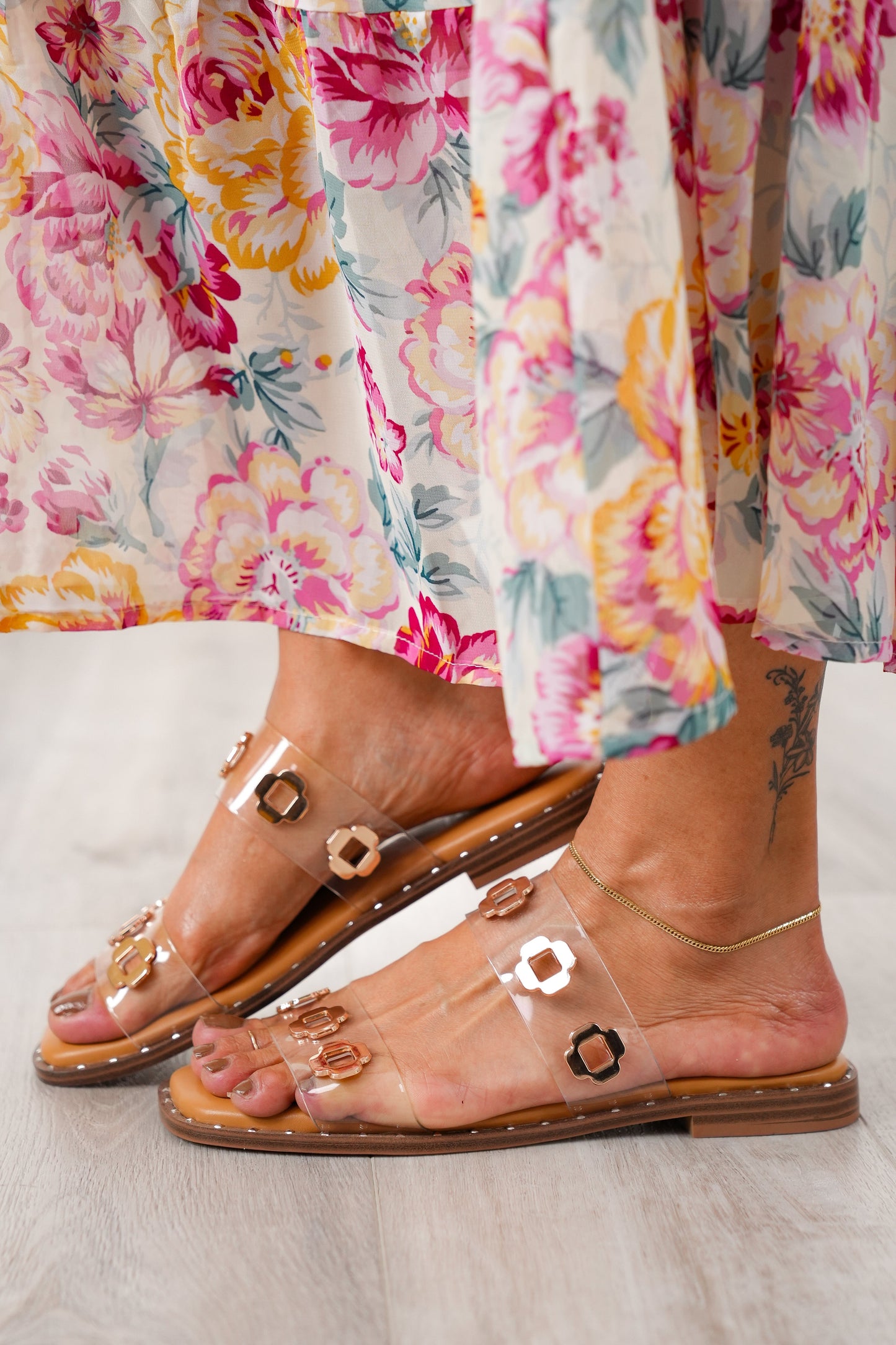 Corky's "Low Tide" Clear Strap Sandal with Gold Accents