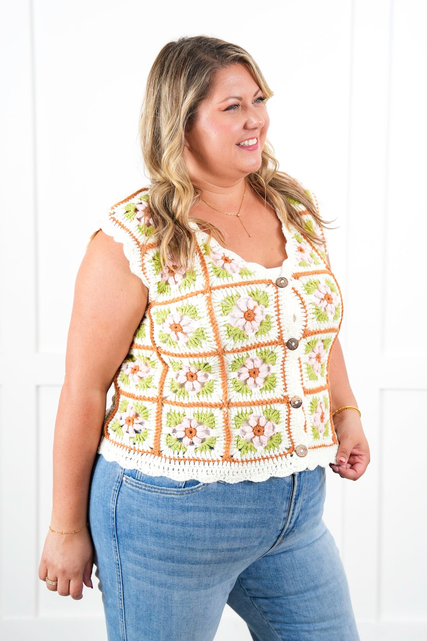 Granny Square Crocheted Button Down Vest