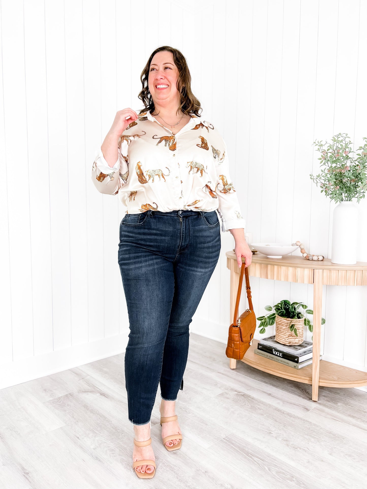 Judy Blue Dark Wash High Rise Side Slit Raw Hem Skinny Jeans