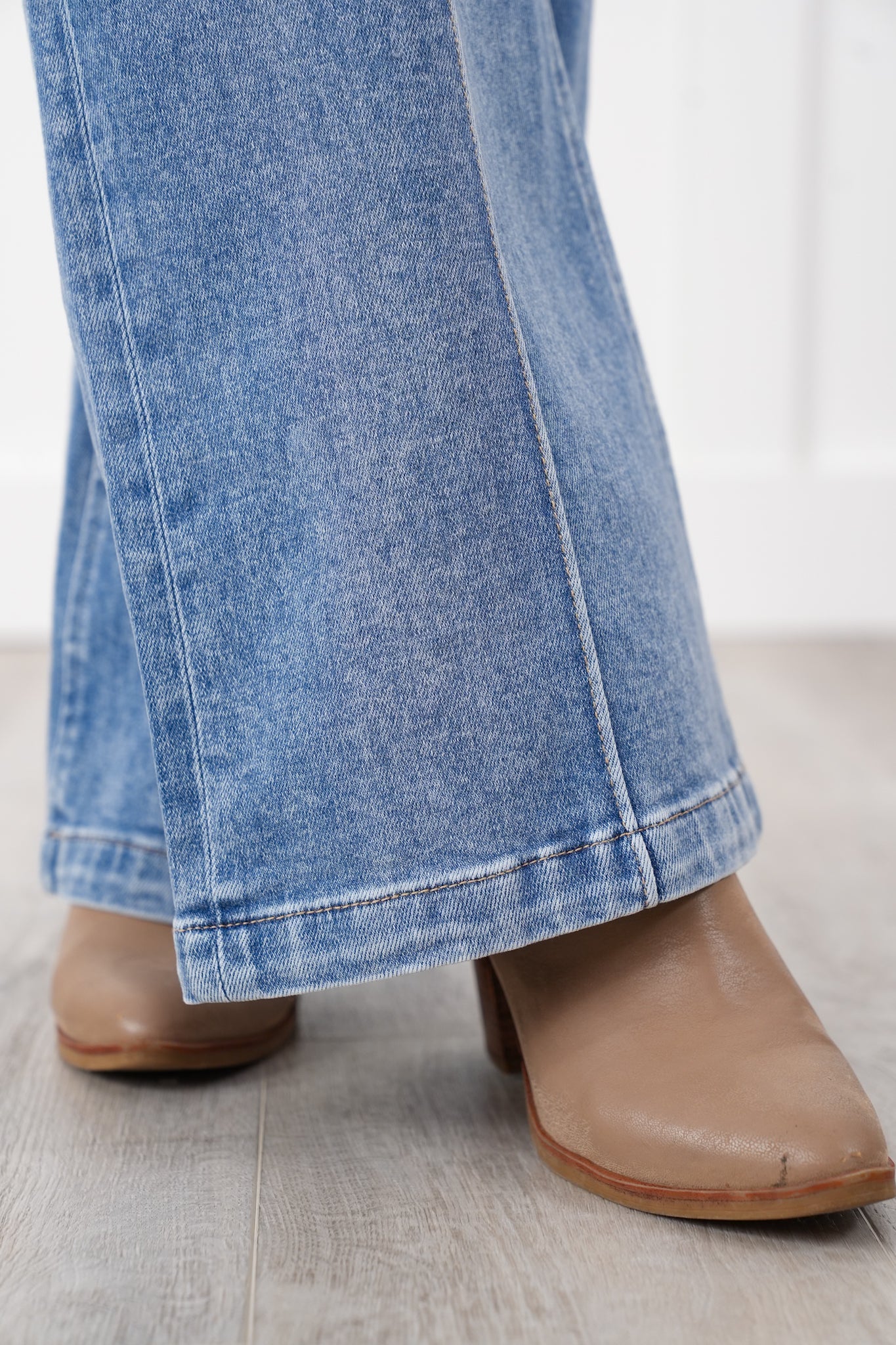 Risen High Rise Medium Wash Pintuck Detailed Wide Leg Jeans