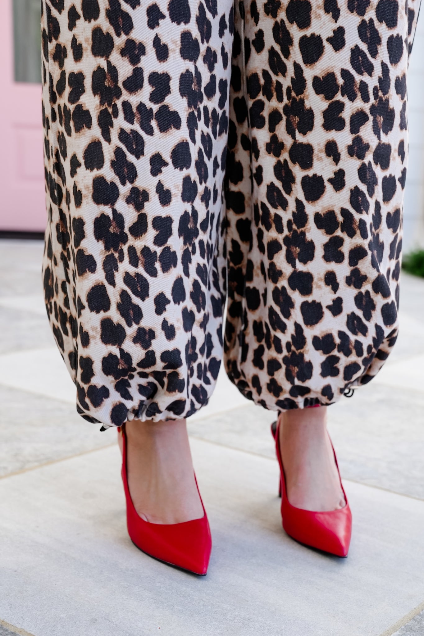 Plus/Reg Leopard Print Denim Wide Adjustable Leg Pants