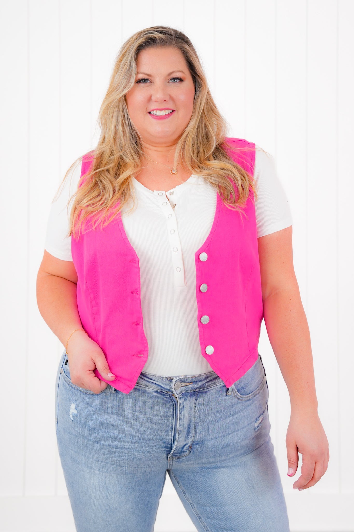 Plus/Reg Judy Blue Colored Denim Button Down Vest (Multiple Colors)