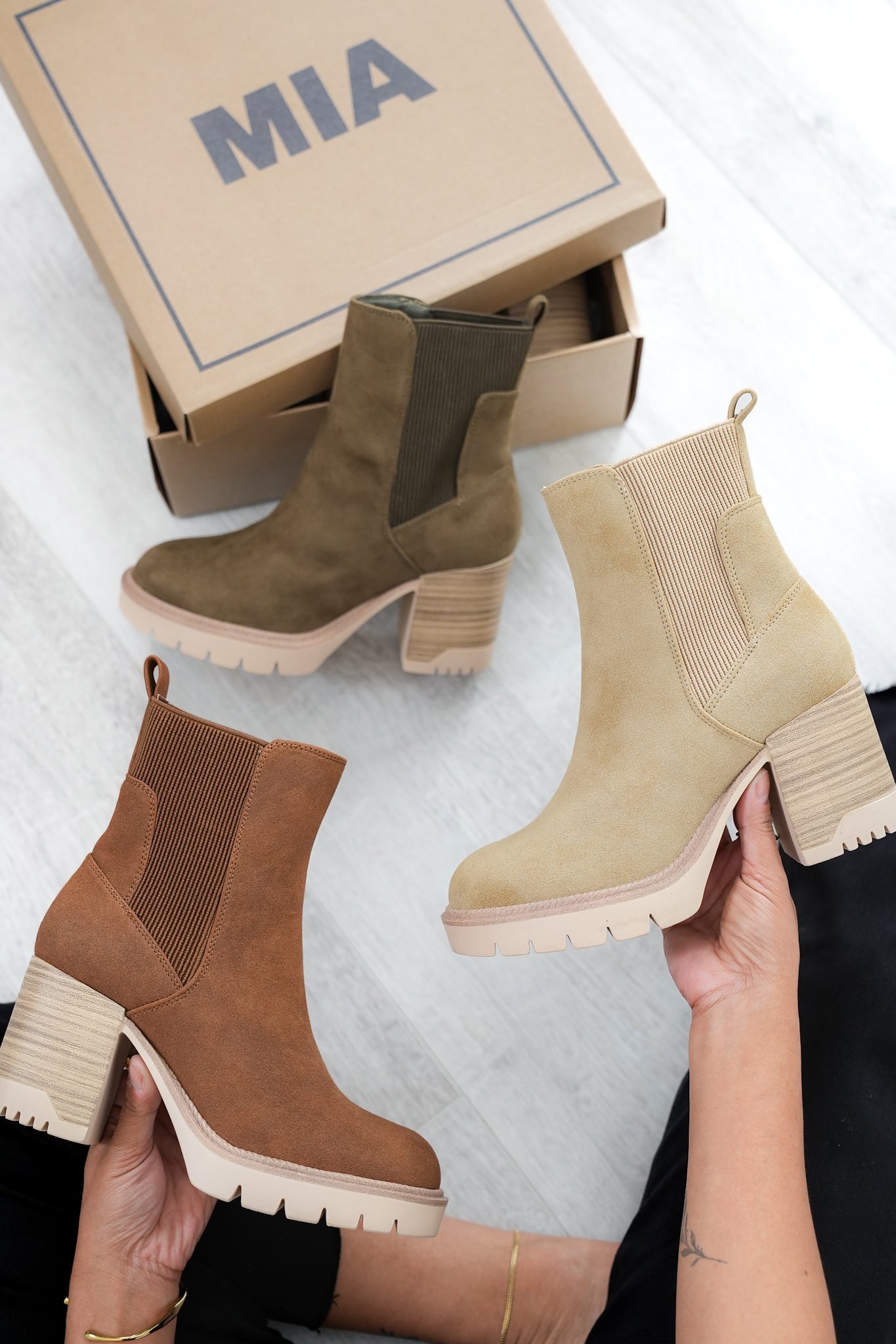 MIA Vegan Nubuck Ankle Boot with Chunky Heel