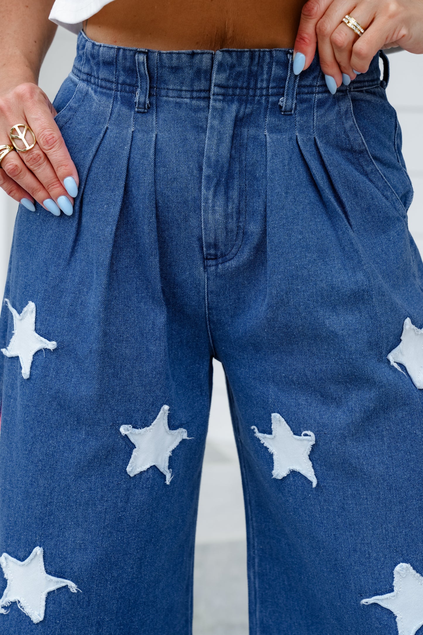 Vintage Wash Denim American Flag Patch Pants