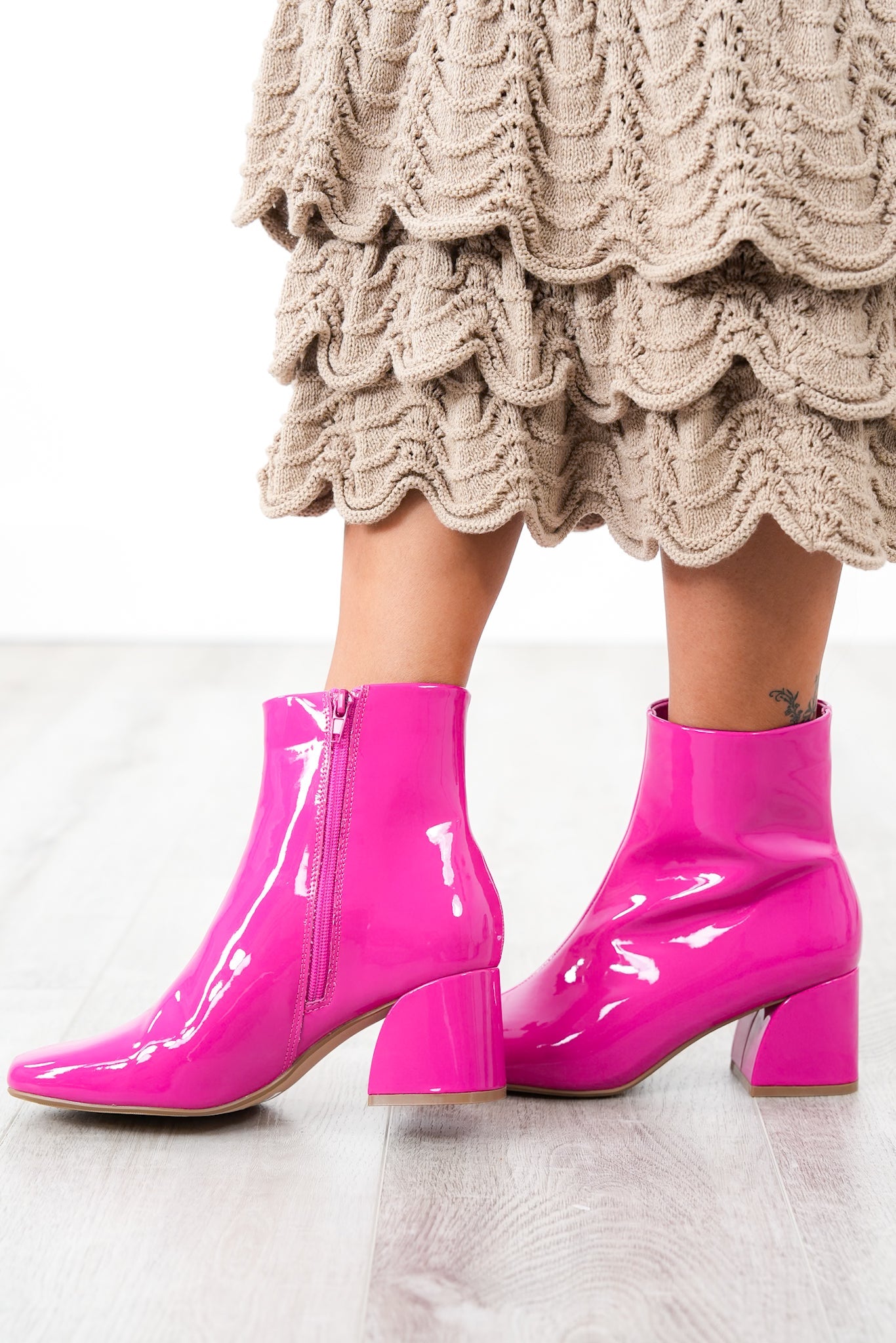 Glossy Block Heel Ankle Bootie (Multiple Colors)