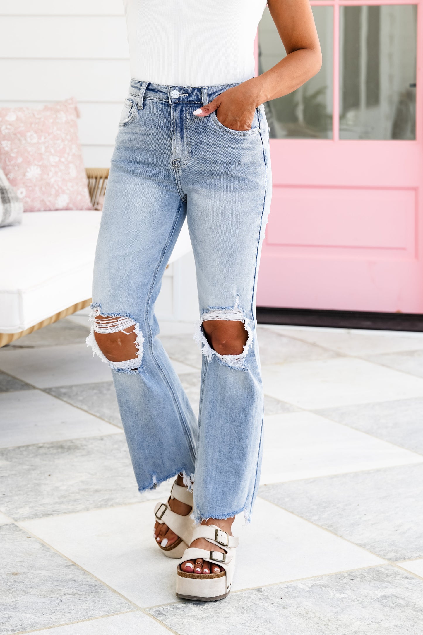 Risen The Alexandra (my fave!!) Light Wash High Rise Straight Leg Cropped Jeans