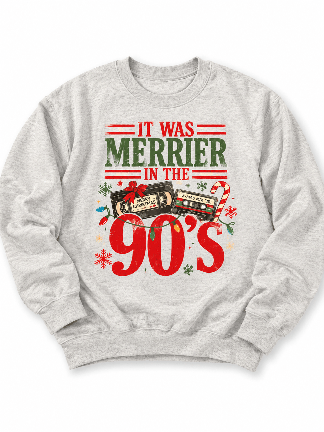 Plus/Reg "It was Merrier In the 90's" Retro Christmas Graphic Sweatshirt - Freckled Poppy