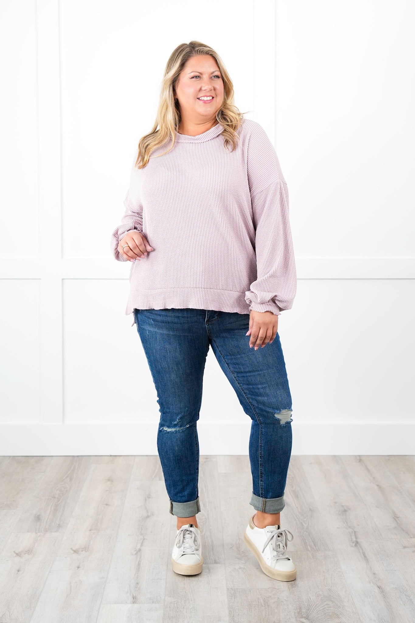 Ribbed Knit Long Sleeve Pullover Top