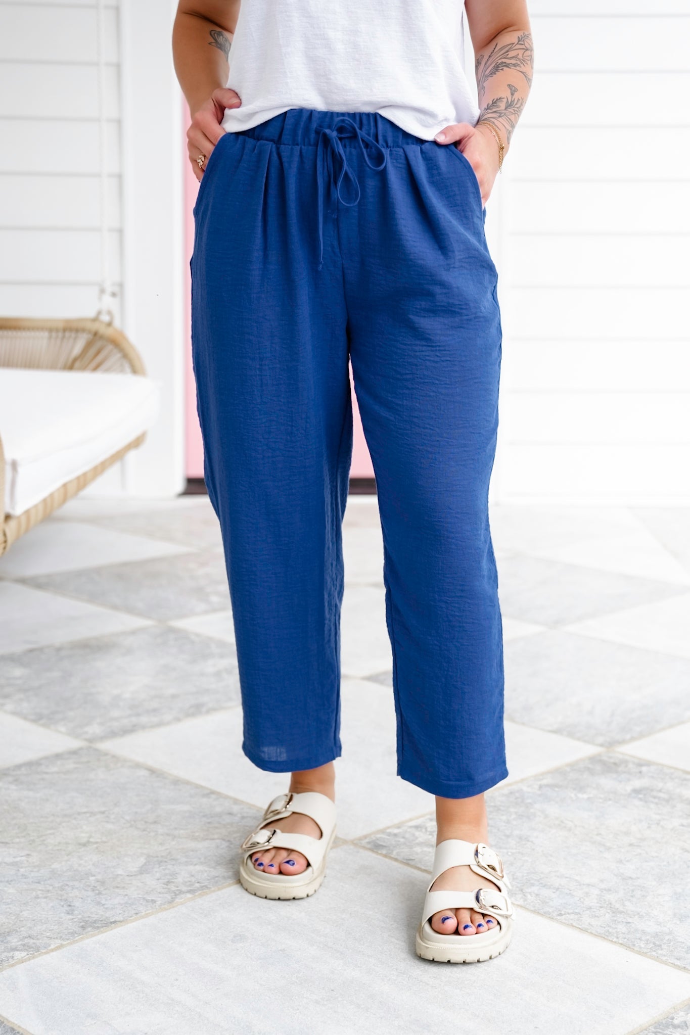 Door Buster! Zenana Woven Crepe Drawstring Elasticband Waist Pants