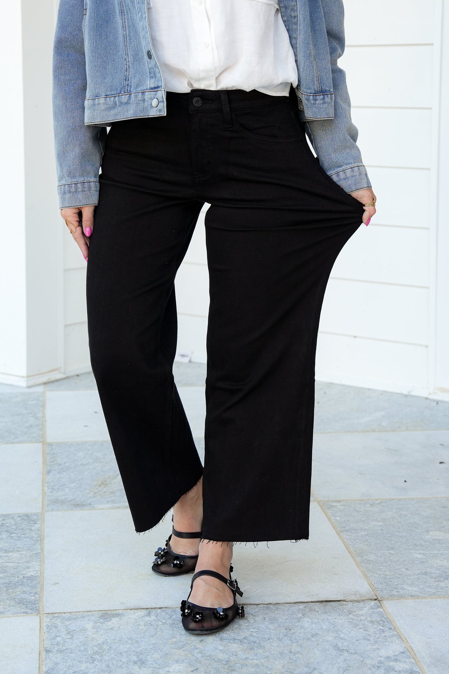 Vervet Dawn Till Dusk High Rise Black Cropped Wide Leg Jeans