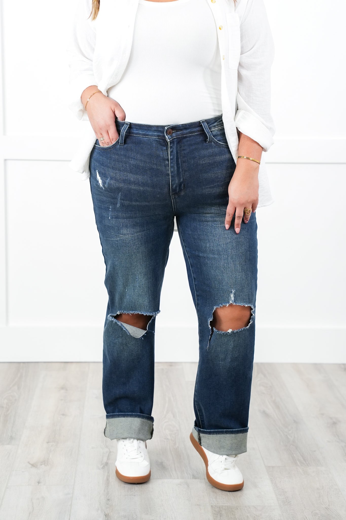 Judy Blue High Rise Dark Wash Ripped Knee Dad Jeans
