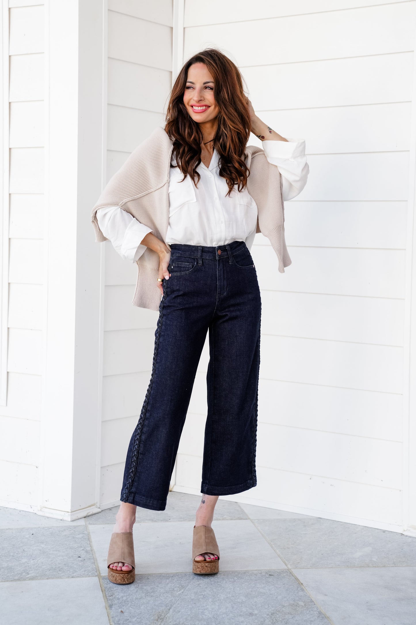 Judy Blue High Rise Dark Wash Cropped Jeans with Side Seam Braid Detail