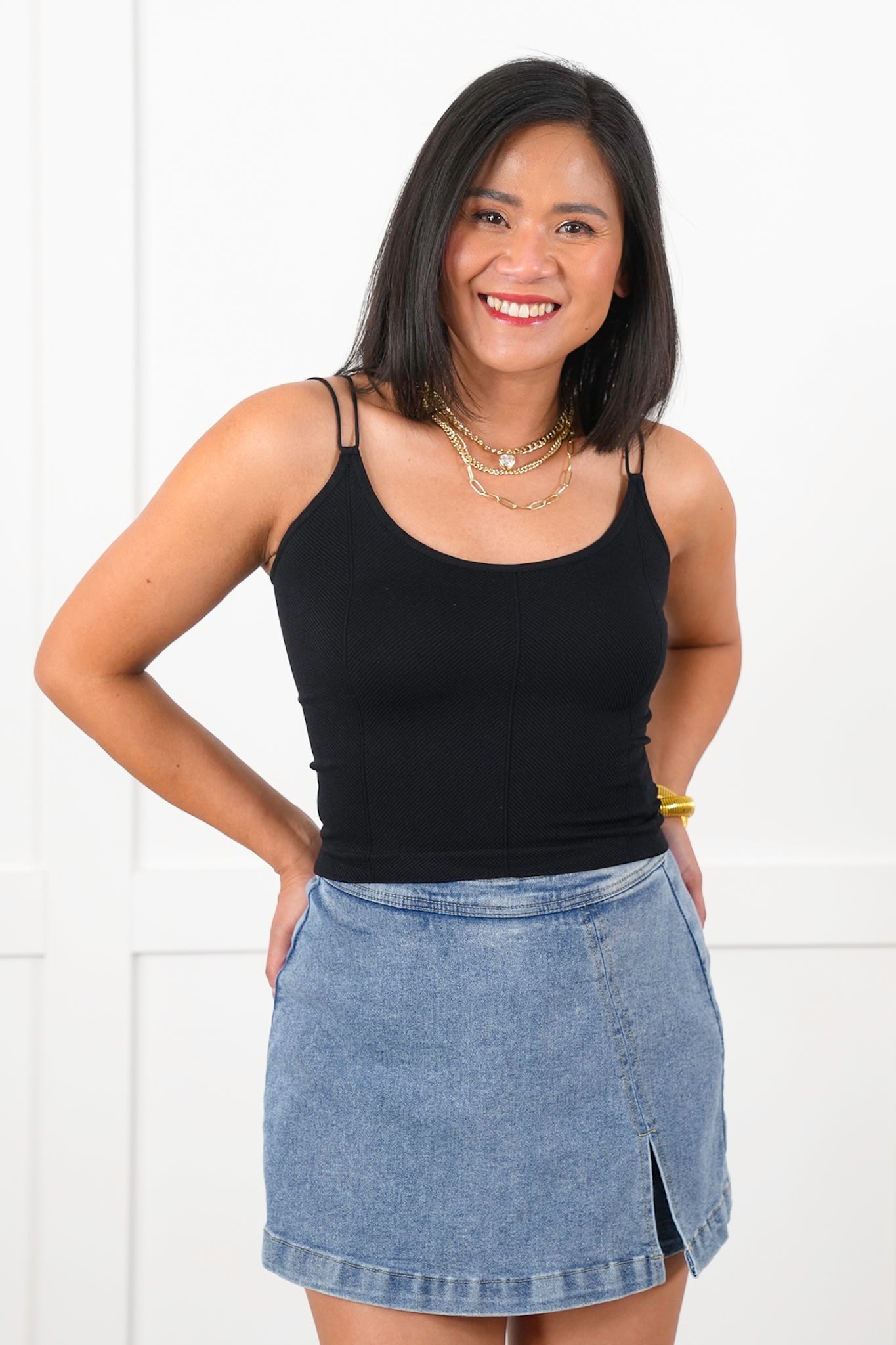 Ribbed Knit Double Strap Cropped Top