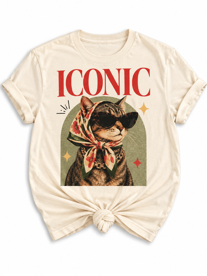 Plus/Reg Short Sleeve Vintage Iconic Cat Graphic Tee